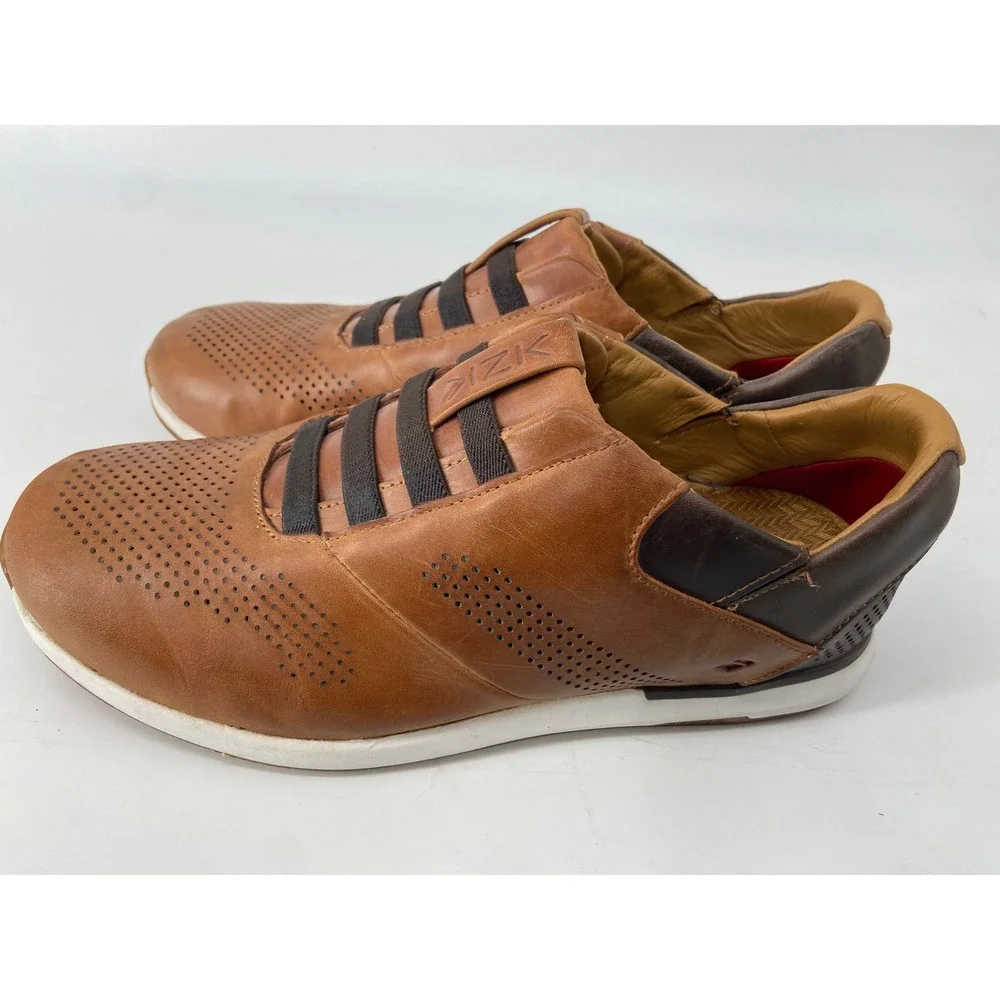 Kizik Boston Sneakers Mens 7.5 Brown Leather Casual Comfort Hands Free